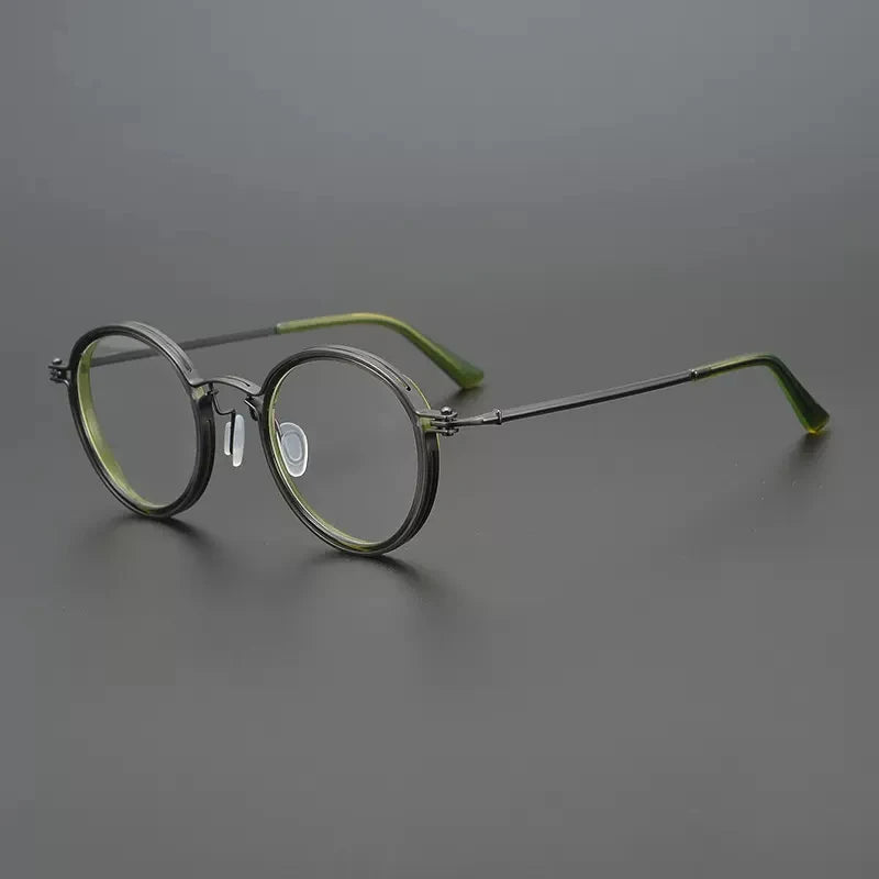 Montura de gafas ópticas redondas de estilo vintage en titanio puro ultraligero
