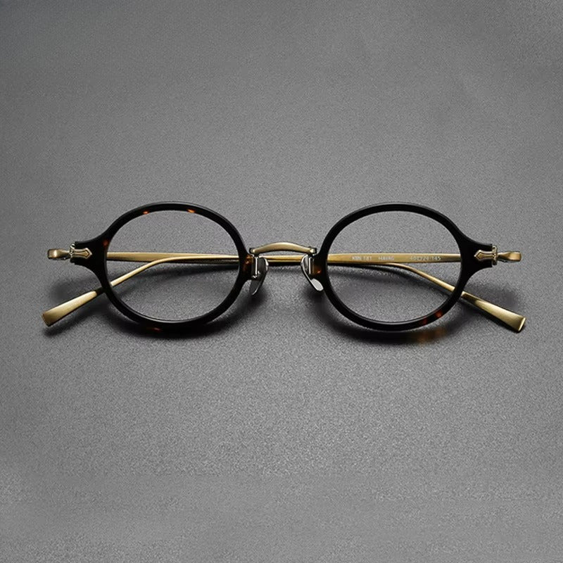 Montura de gafas ópticas redondas retro pequeñas de acetato y titanio ultraligeras