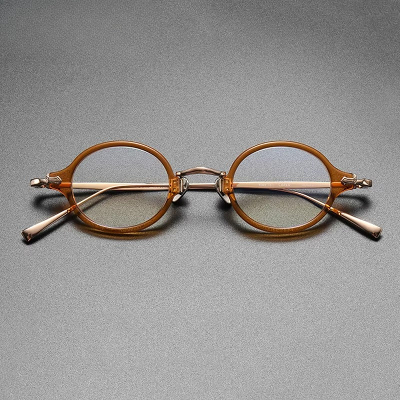 Montura de gafas ópticas redondas retro pequeñas de acetato y titanio ultraligeras