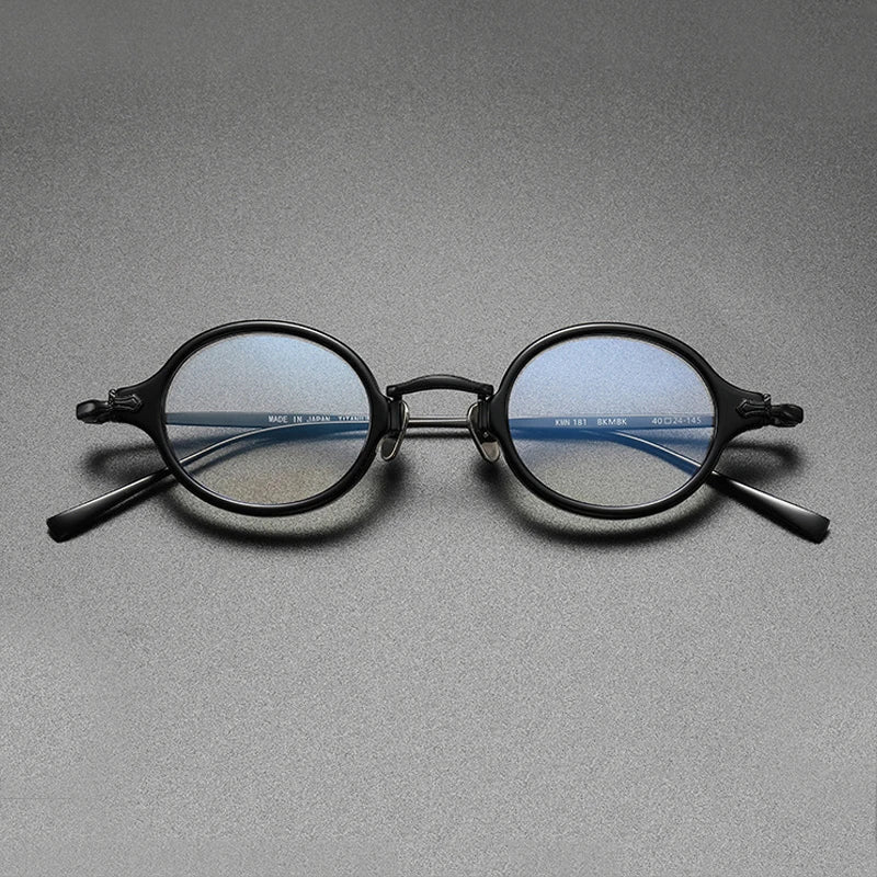 Montura de gafas ópticas redondas retro pequeñas de acetato y titanio ultraligeras