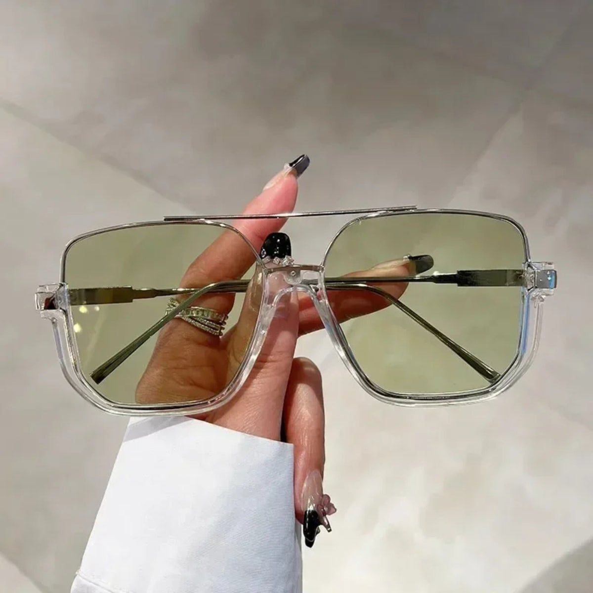 Gafas de sol cuadradas oversize con montura de aleación y protección UV400