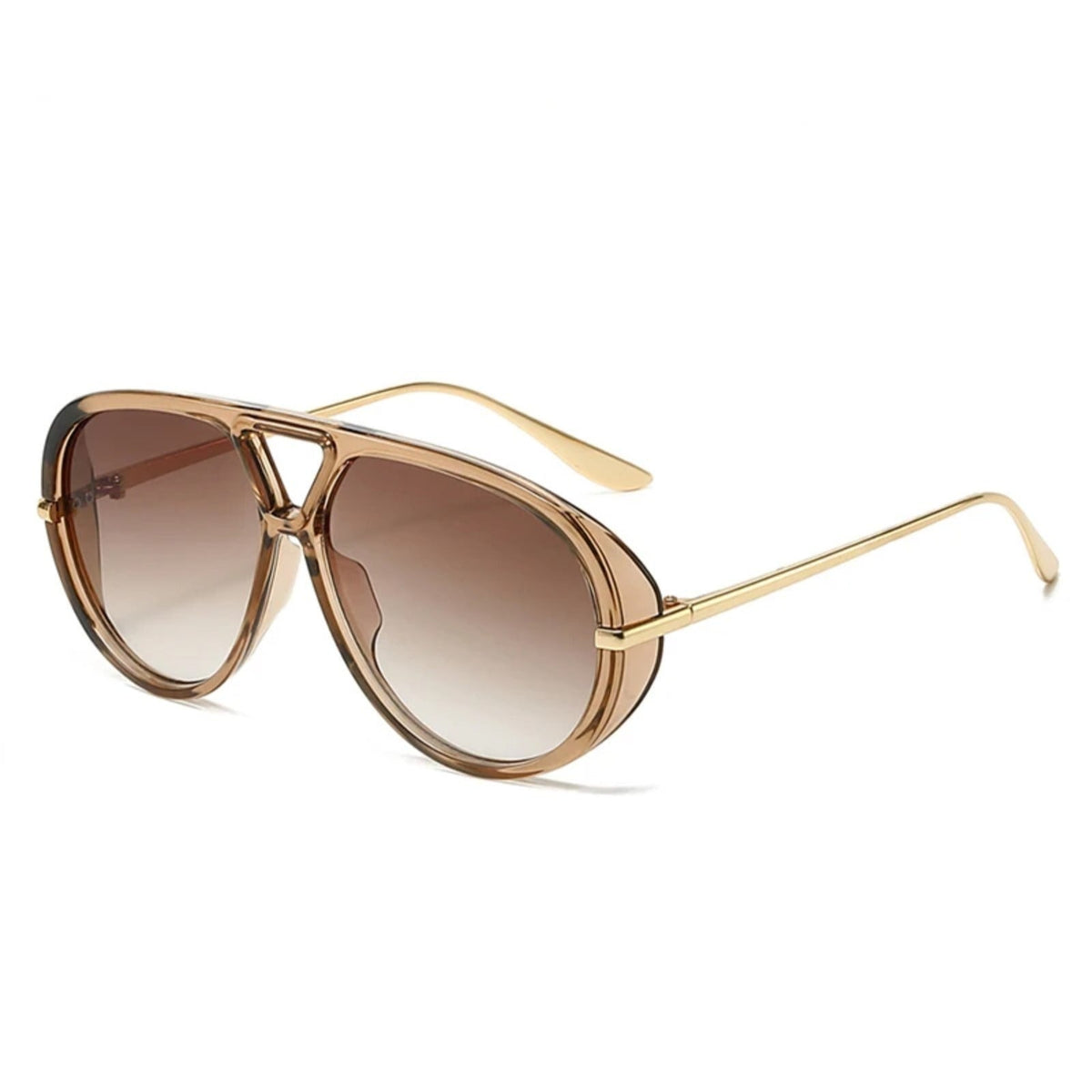 Gafas de sol de aleación con doble puente extragrande y lentes degradadas con protección UV400