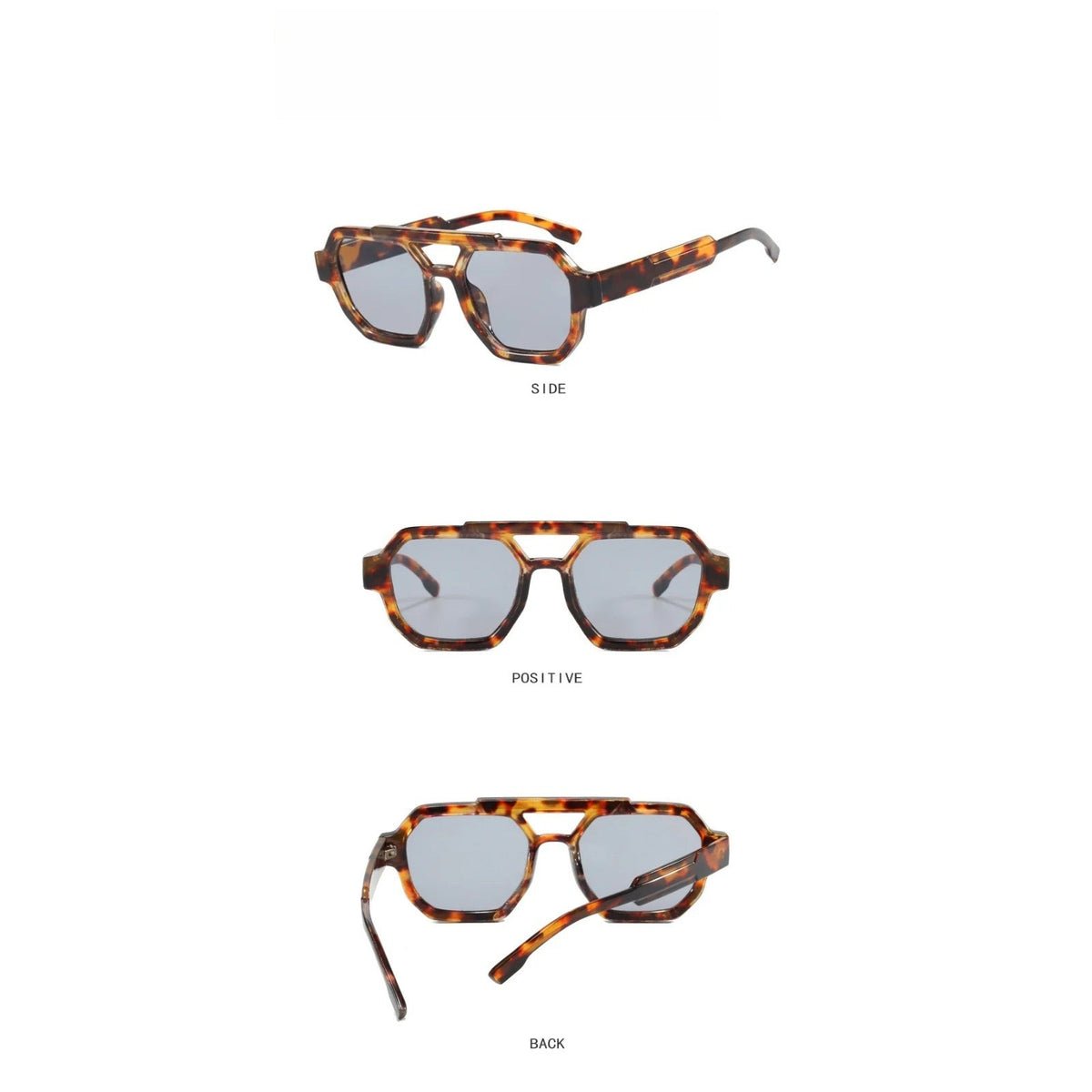 Gafas de sol de polígono con doble puente de tortuga de plástico UV400