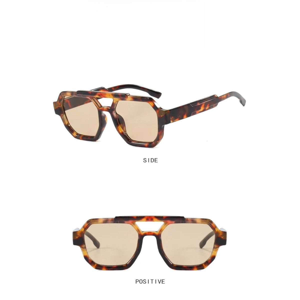 Gafas de sol de polígono con doble puente de tortuga de plástico UV400