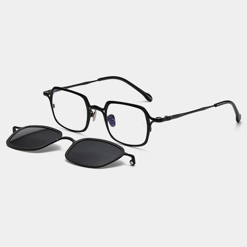 Gafas cuadradas de titanio con clip magnético
