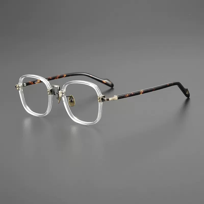 Gafas cuadradas de acetato y titanio a rayas