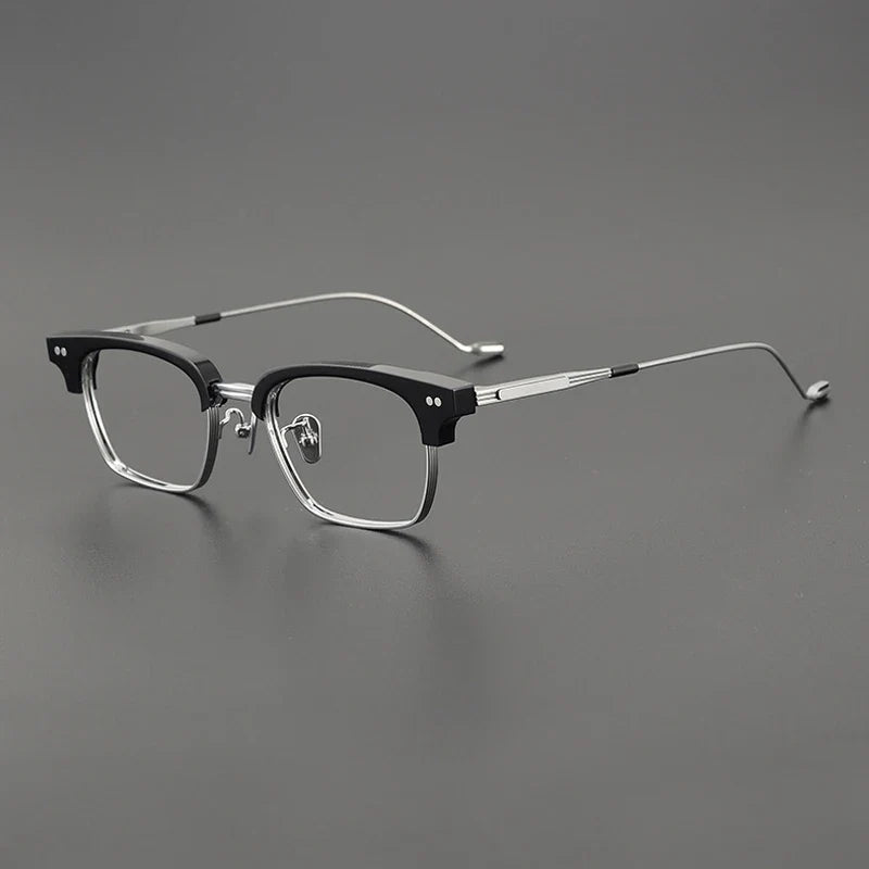 Gafas cuadradas estilo browline de acetato y titanio coreano
