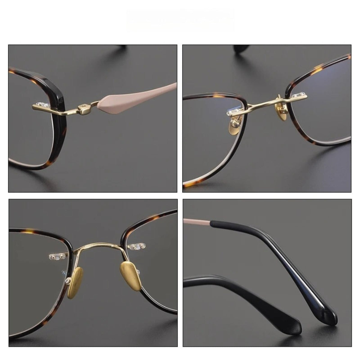 Gafas de ojo de gato de titanio con estampado de carey