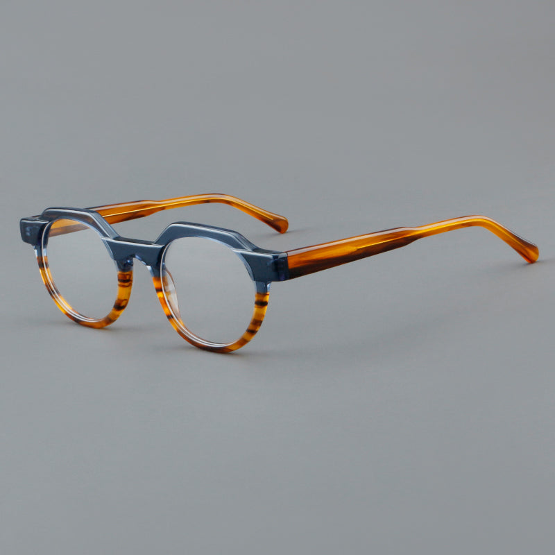 Monturas de gafas geométricas tipo browline de acetato con lentes redondeadas y borde superior angular