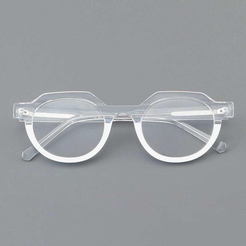 Monturas de gafas geométricas tipo browline de acetato con lentes redondeadas y borde superior angular