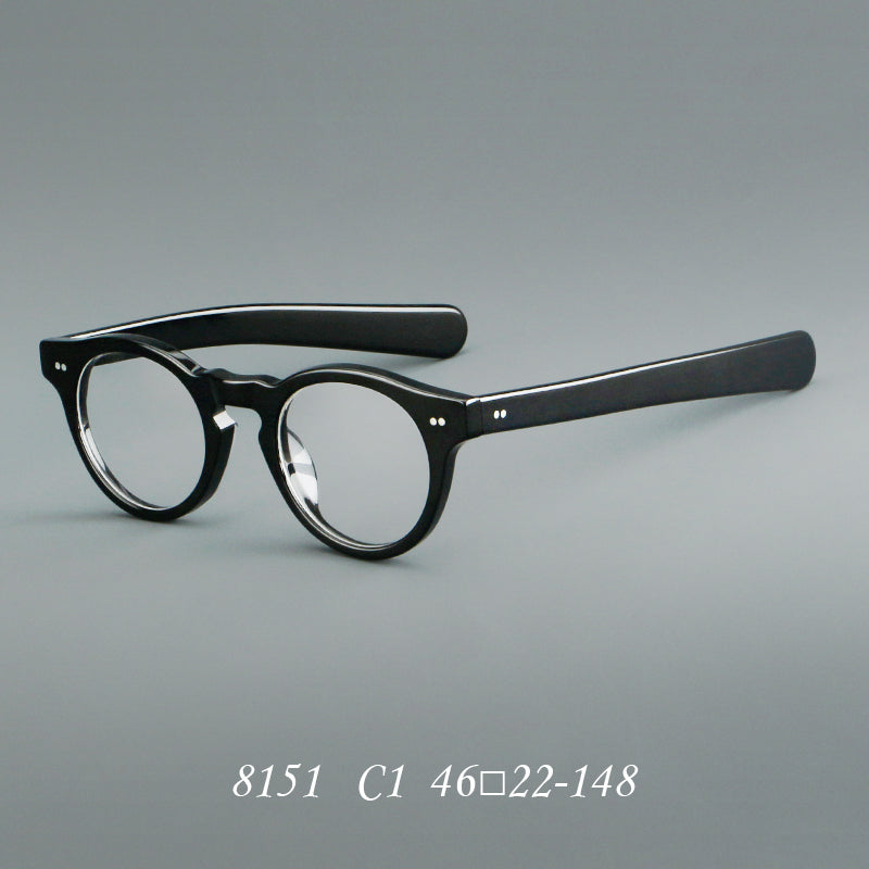 Monturas de gafas redondas de acetato con aros gruesos y varillas anchas rectas