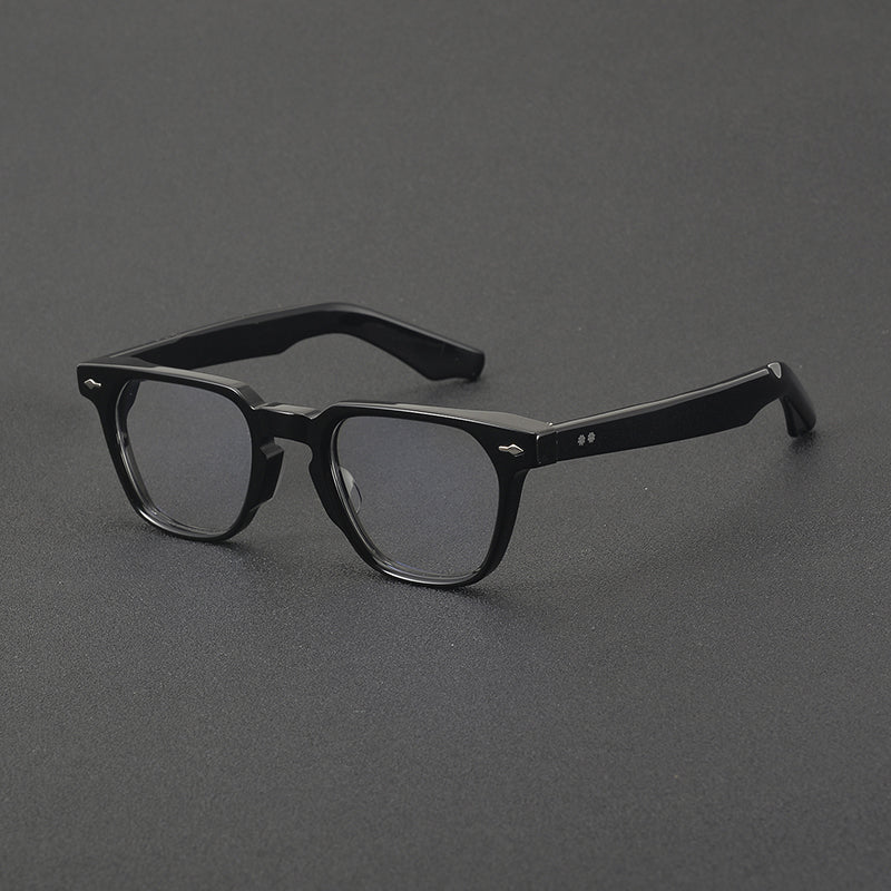 Monturas de gafas retro rectangulares de acetato con esquinas redondeadas y detalles de remaches
