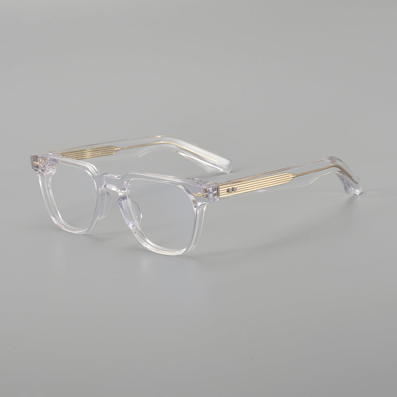 Monturas de gafas retro rectangulares de acetato con esquinas redondeadas y detalles de remaches