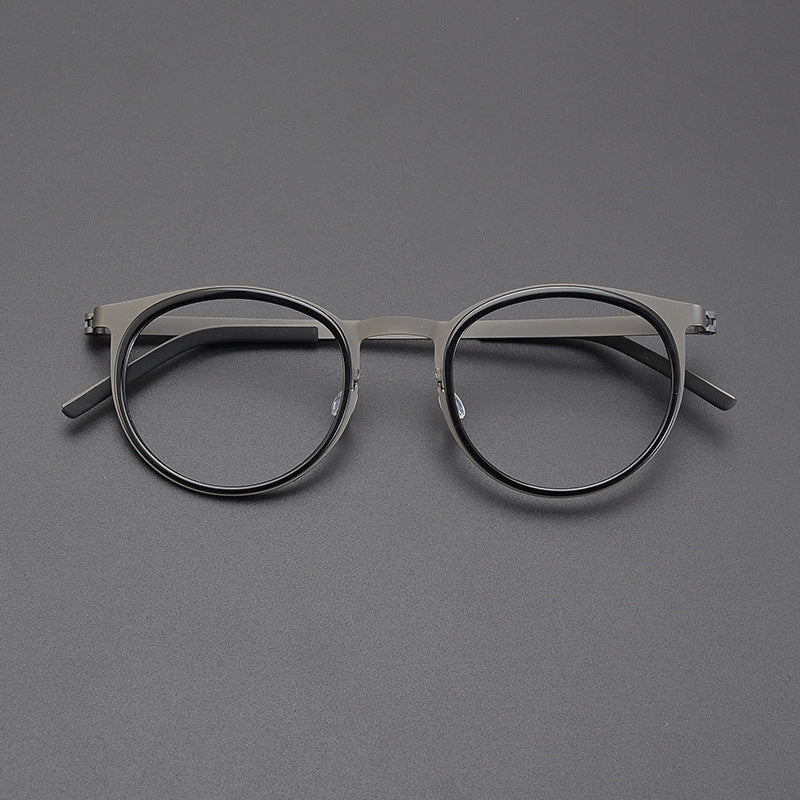 Montura de gafas de titanio estilo panto vintage con aros cuadrados redondeados y opciones de tamaño de 48 y 50