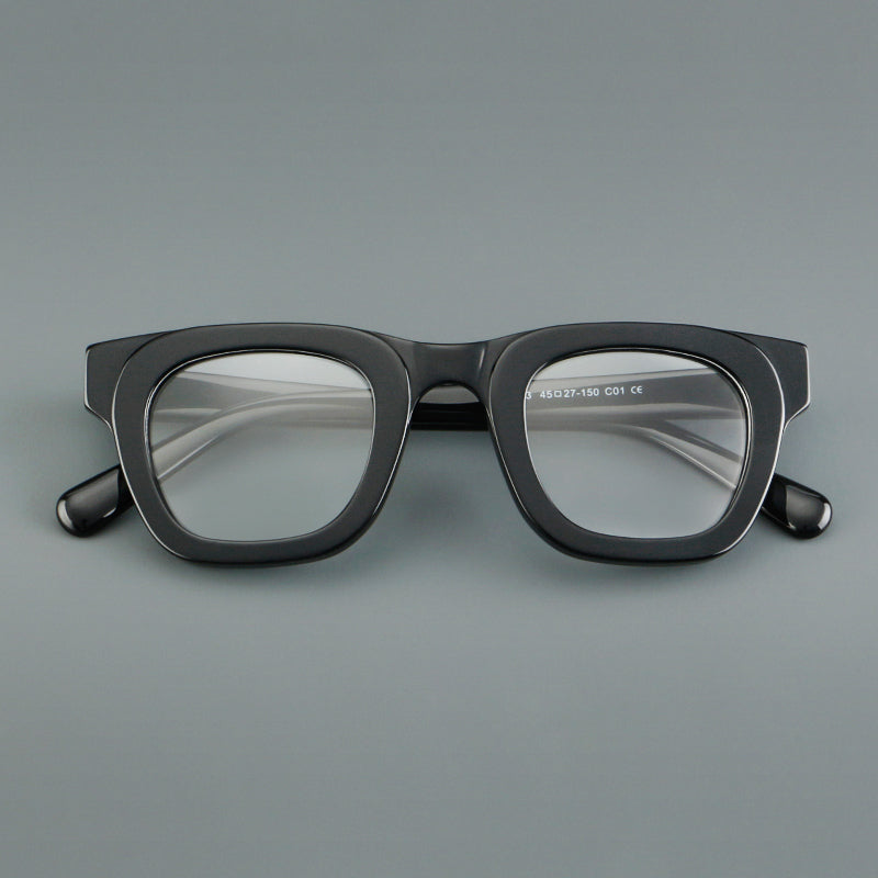 Monturas de gafas de acetato cuadradas y audaces con bordes profundos y esquinas redondeadas