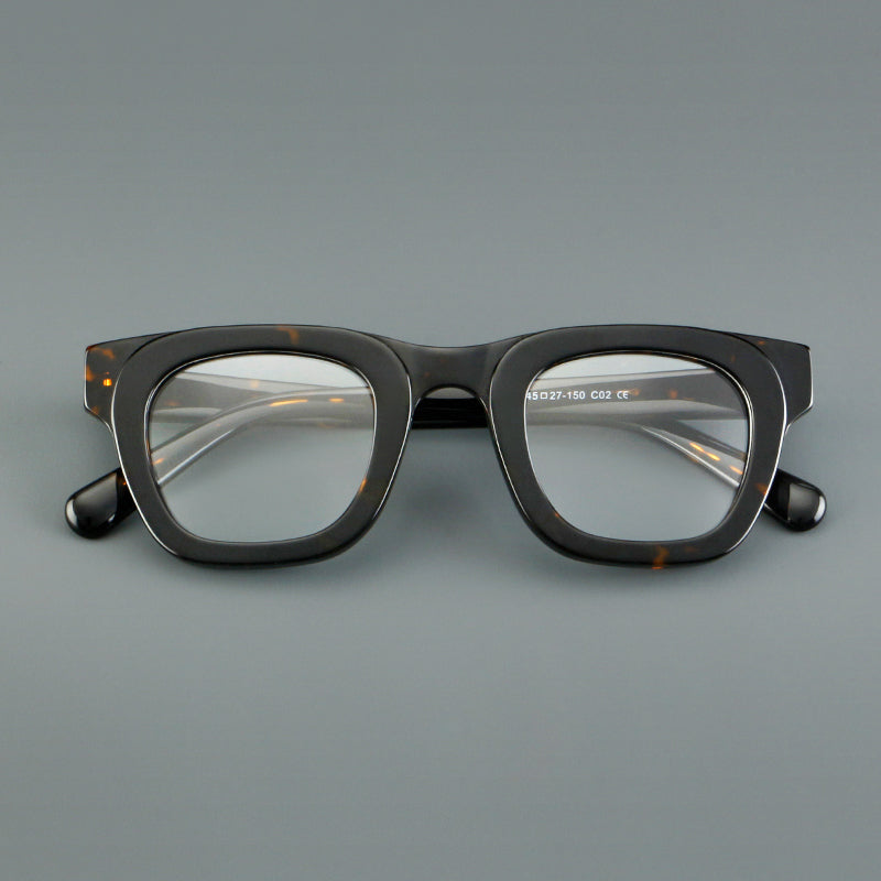 Monturas de gafas de acetato cuadradas y audaces con bordes profundos y esquinas redondeadas