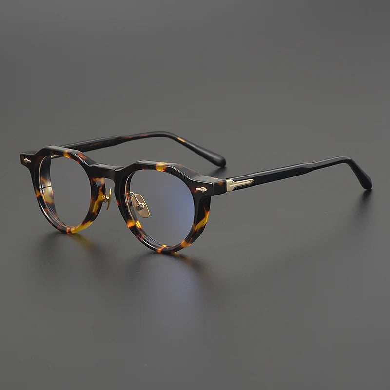 Monturas de gafas panto de acetato con esquinas de ceja definidas y detalle de varilla de metal
