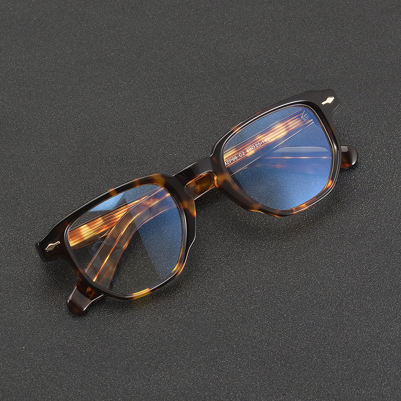 Montura de gafas retro de acetato cuadrado con frente plano y patillas gruesas