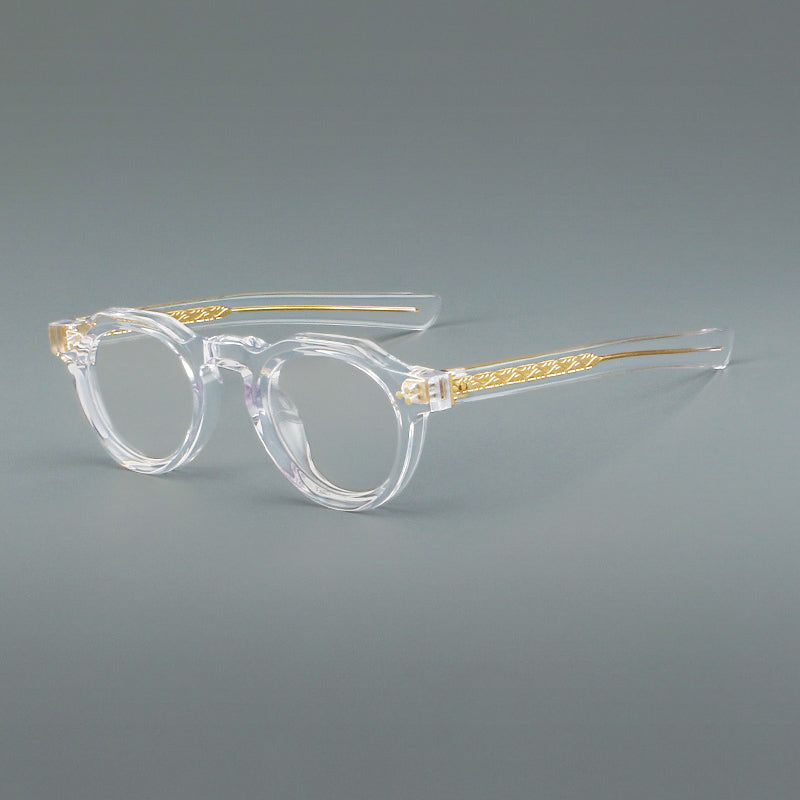 Monturas de gafas vintage de acetato con forma geométrica, borde superior facetado y puente de cerradura