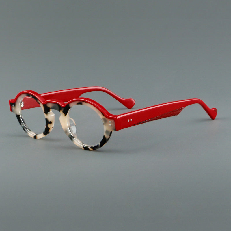 Montura de gafas retro ovalada de acetato, aros completos profundos y varillas anchas
