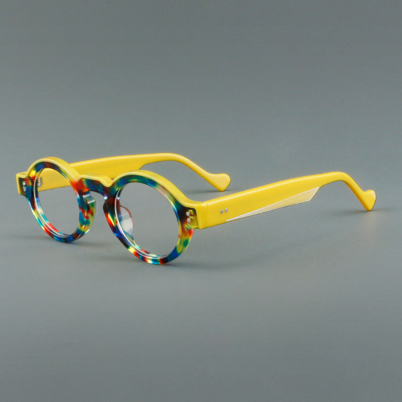 Montura de gafas retro ovalada de acetato, aros completos profundos y varillas anchas