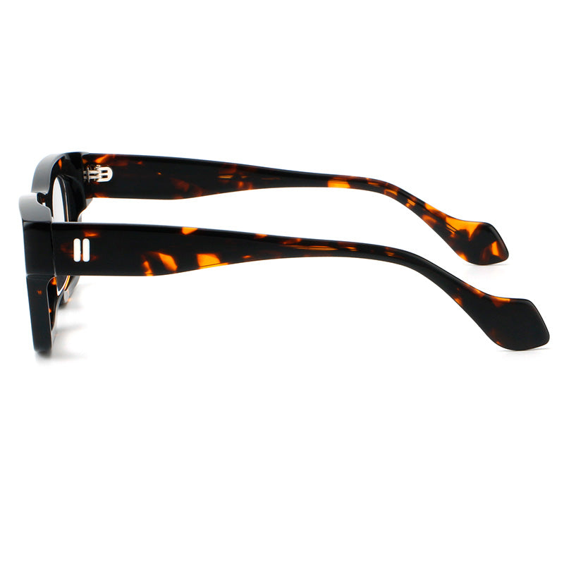 Monturas de gafas retro rectangulares de acetato con cejas gruesas y detalles de doble barra en las esquinas
