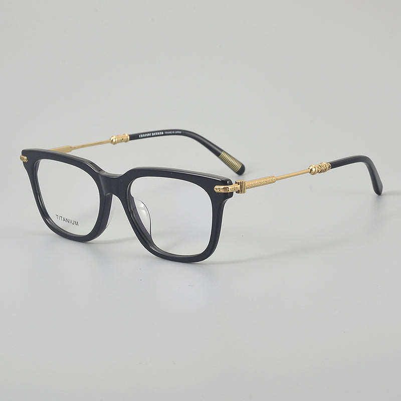 Monturas de gafas retro cuadradas redondeadas con aros completos y detalles metálicos en las esquinas