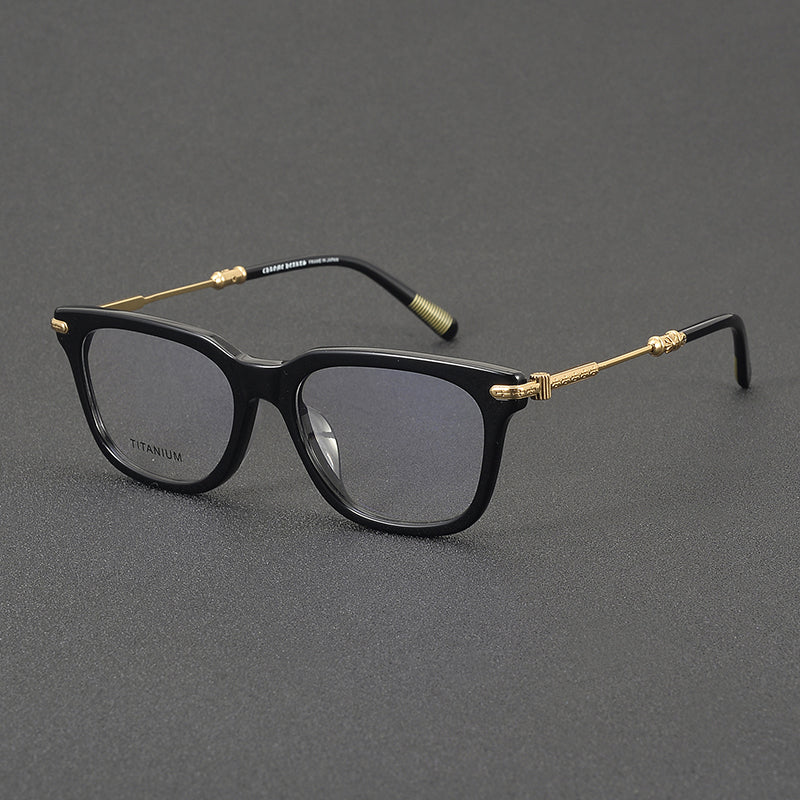 Monturas de gafas retro cuadradas redondeadas con aros completos y detalles metálicos en las esquinas