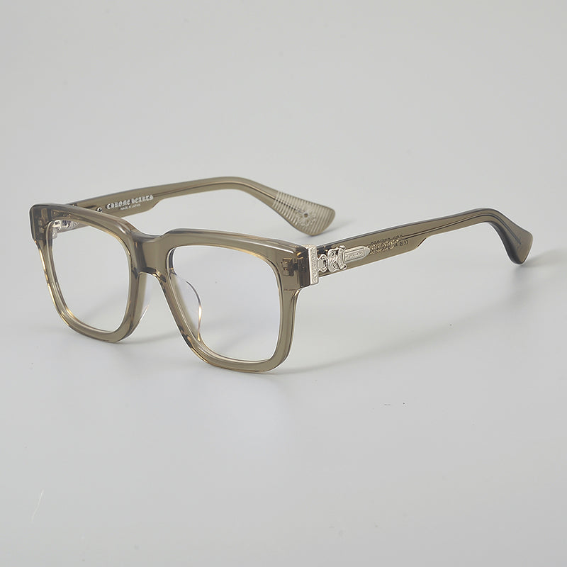Monturas de gafas rectangulares de acetato con aros completos esculpidos y paneles decorativos en las varillas