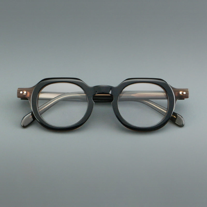 Monturas de gafas vintage redondas de acetato, puente de cerradura profundo y detalles de remaches sutiles
