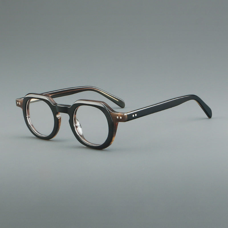 Monturas de gafas vintage redondas de acetato, puente de cerradura profundo y detalles de remaches sutiles