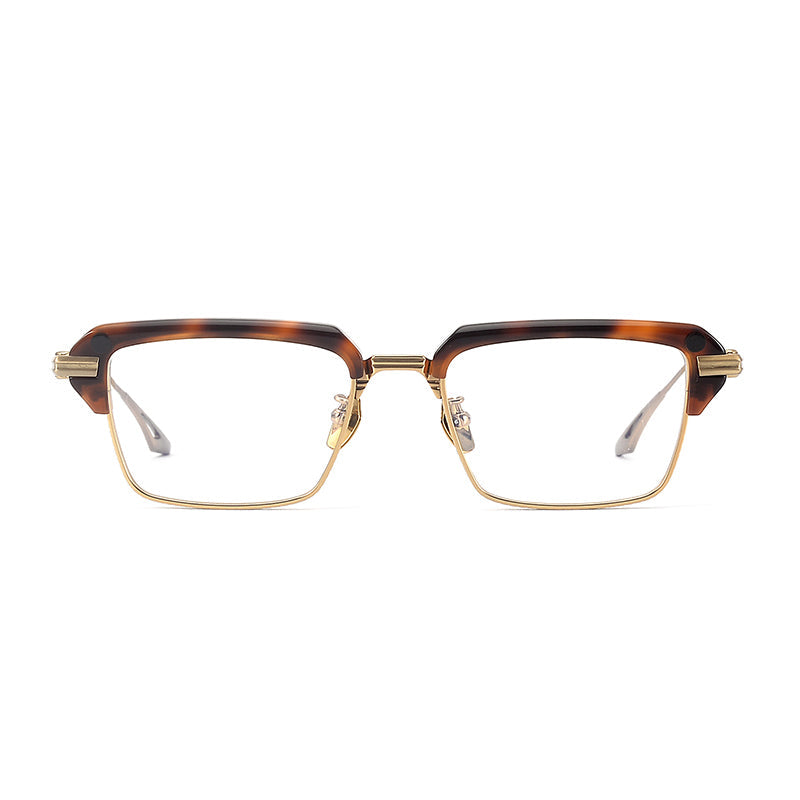 Monturas de gafas rectangulares vintage de titanio con línea superior definida y bordes inferiores de metal fino
