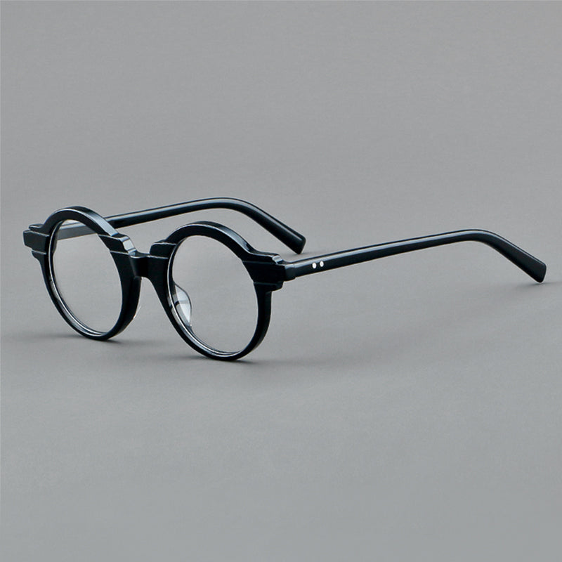 Monturas de gafas redondas vintage de acetato con aros completos circulares y varillas contorneadas