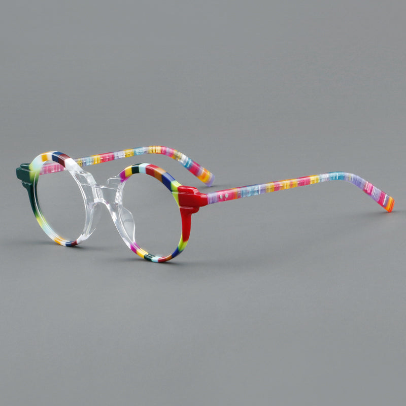 Monturas de gafas redondas vintage de acetato con aros completos circulares y varillas contorneadas