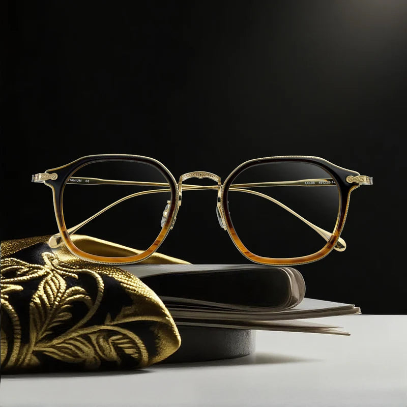 Monturas de gafas retro cuadradas de titanio con aros completos finos y diseño de esquinas redondeadas