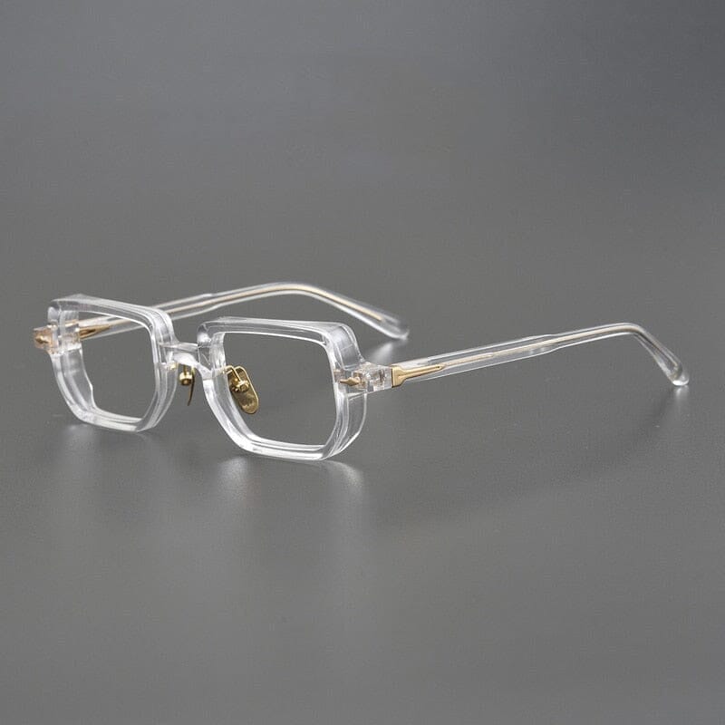 Monturas de gafas rectangulares retro con aros completos esculpidos y detalles metálicos en las varillas