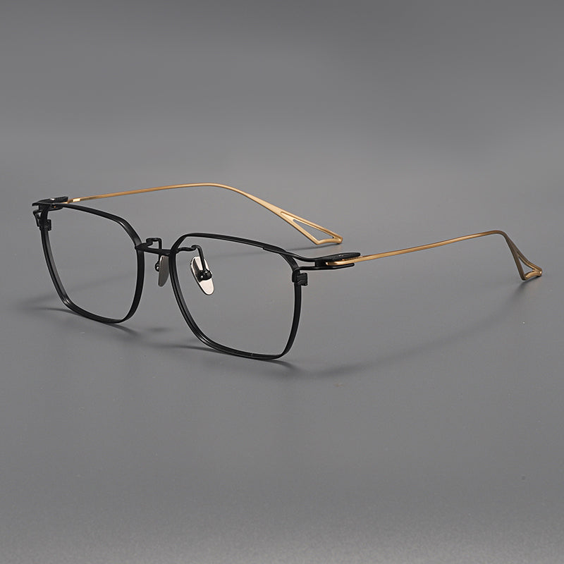 Montura de gafas vintage cuadradas de titanio con aros completos finos y varillas delgadas
