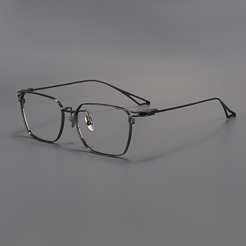 Montura de gafas vintage cuadradas de titanio con aros completos finos y varillas delgadas