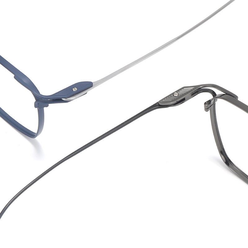 Montura de gafas vintage cuadradas de titanio con aros completos finos y varillas delgadas
