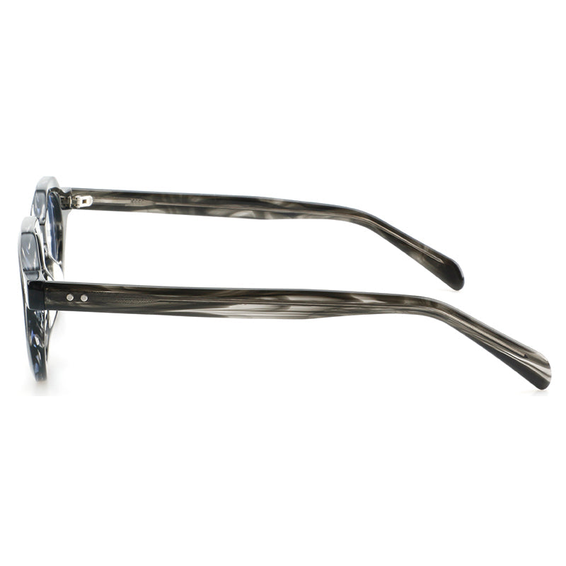 Montura de gafas redondas vintage de acetato con puente de cerradura y detalles de remaches cuadrados