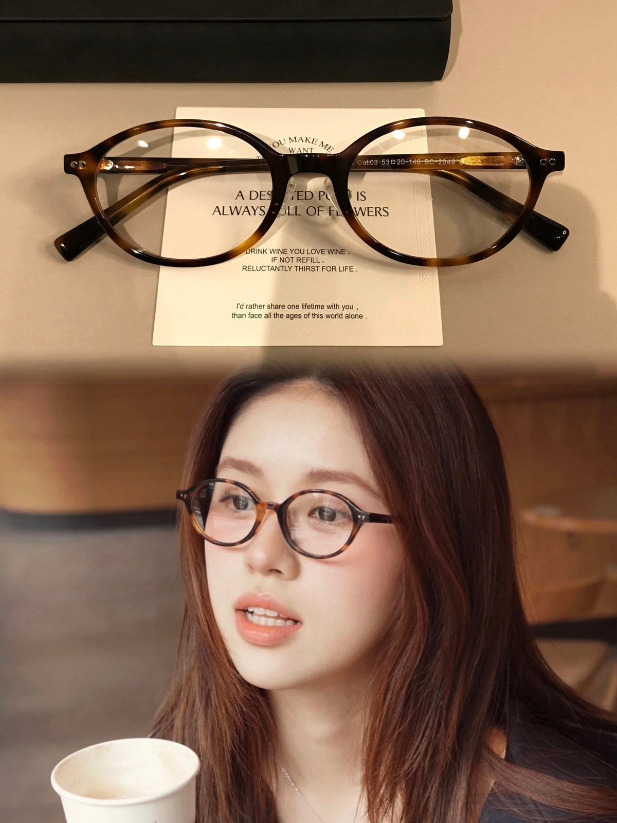 Montura de gafas ovalada ancha con bordes gruesos, carey
