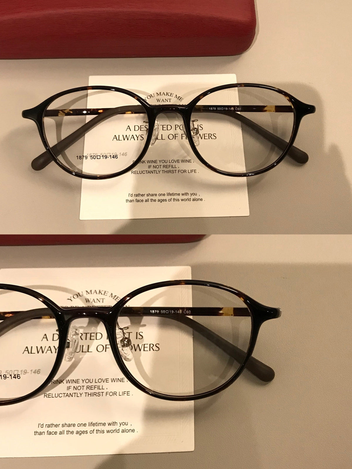 Monturas de gafas redondas con varillas anchas y remaches en las esquinas, negro, carey o marrón caramelo
