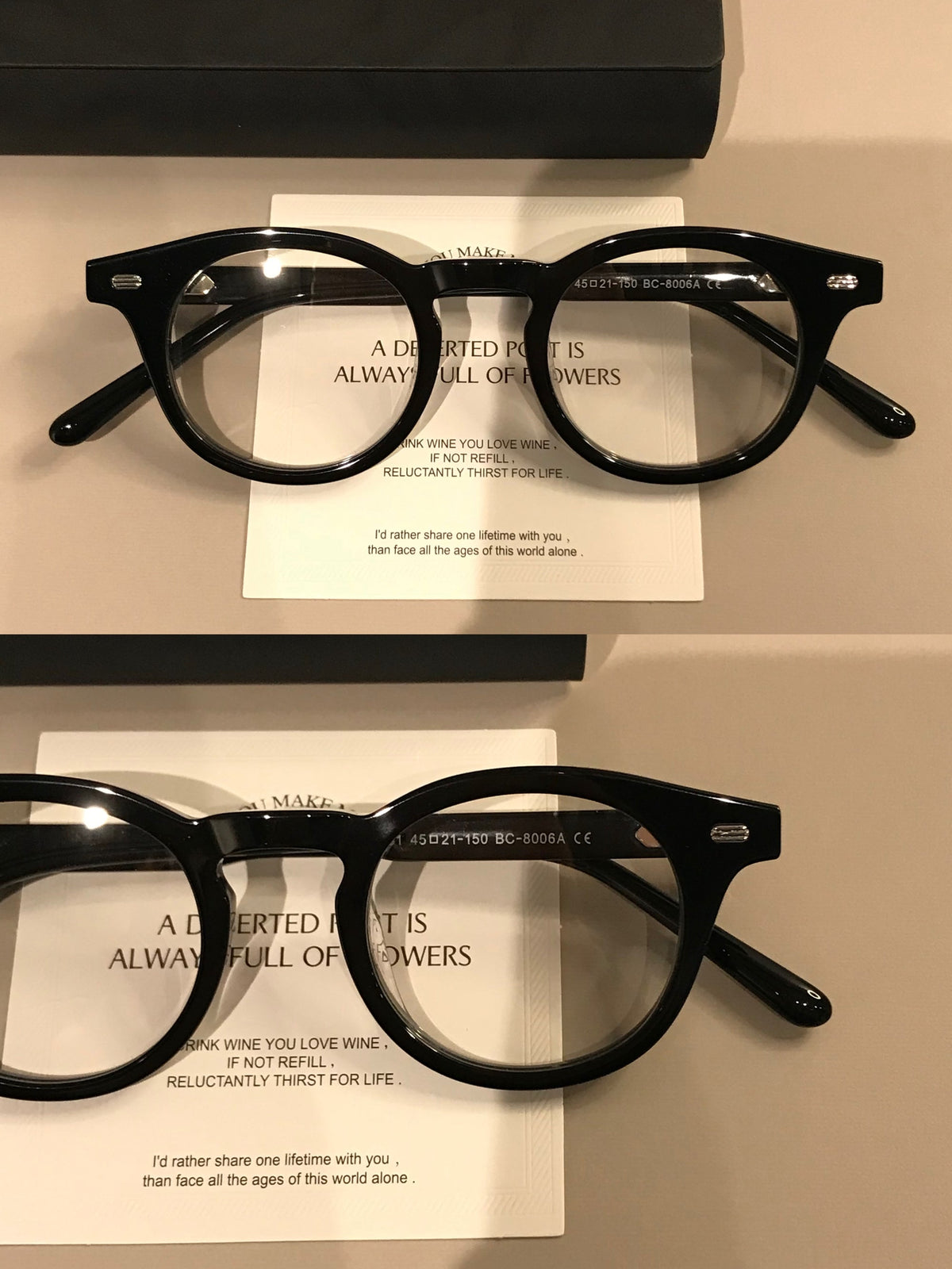 Montura de gafas redonda retro con borde superior ancho, carey o negro brillante