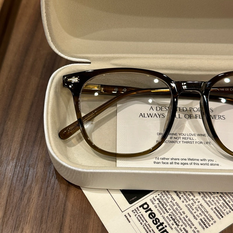 Monturas de gafas redondeadas de gran tamaño con ceja suave, marrón, gris, negro o verde oliva