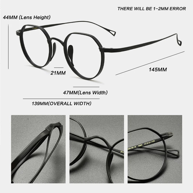 
Montura de gafas ópticas redondas de titanio vintage, ligera y de ajuste pequeño