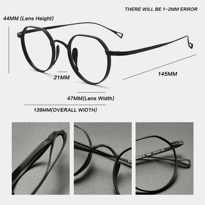 
Montura de gafas ópticas redondas de titanio vintage, ligera y de ajuste pequeño - Imagen 4