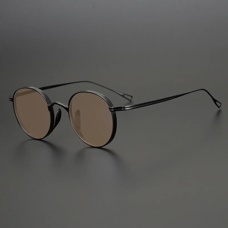 
Gafas de sol polarizadas de titanio puro ultraligeras | Redondas vintage - Negro