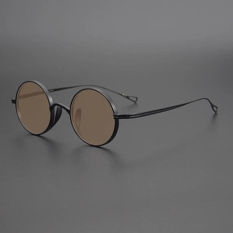 
Gafas de sol polarizadas de titanio puro ultraligeras con estilo vintage redondo pequeño - Negro