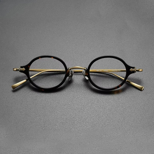 Montura de gafas ópticas redondas retro pequeñas de acetato y titanio ultraligeras