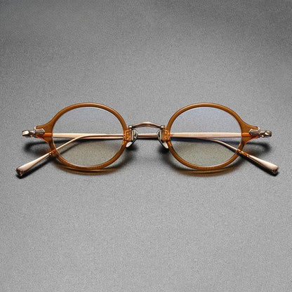 
Montura de gafas ópticas redondas retro pequeñas de acetato y titanio ultraligeras - Imagen 3